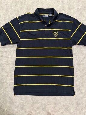 Men's West Virginia Black Polo with Yellow Stripes